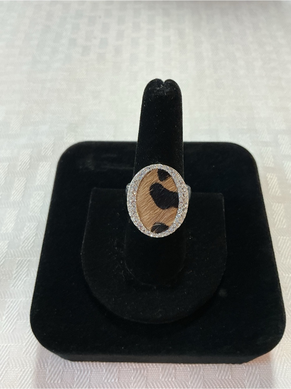 Camille Lucie Vintage Rhinestone Leopard Print Rhodium Plated Ring